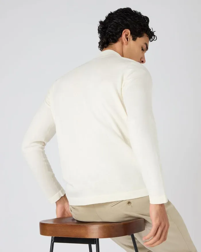 NPeal Jumpers Men Salcombe Half Zip Cotton Cashmere Jumper New Ivory White