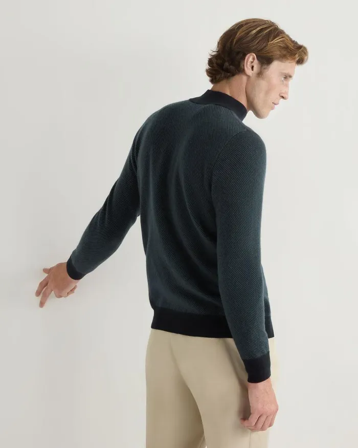 NPeal Jumpers Men Temple Jacquard Half Zip Cashmere Jumper Navy Blue