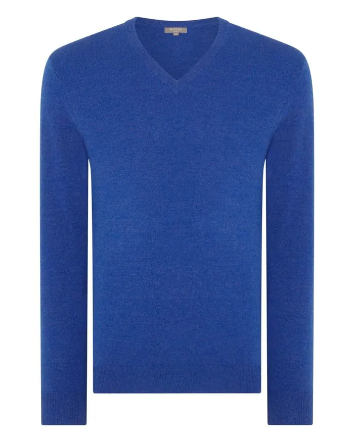 NPeal Jumpers Men The Burlington V Neck Cashmere Jumper Nile Blue