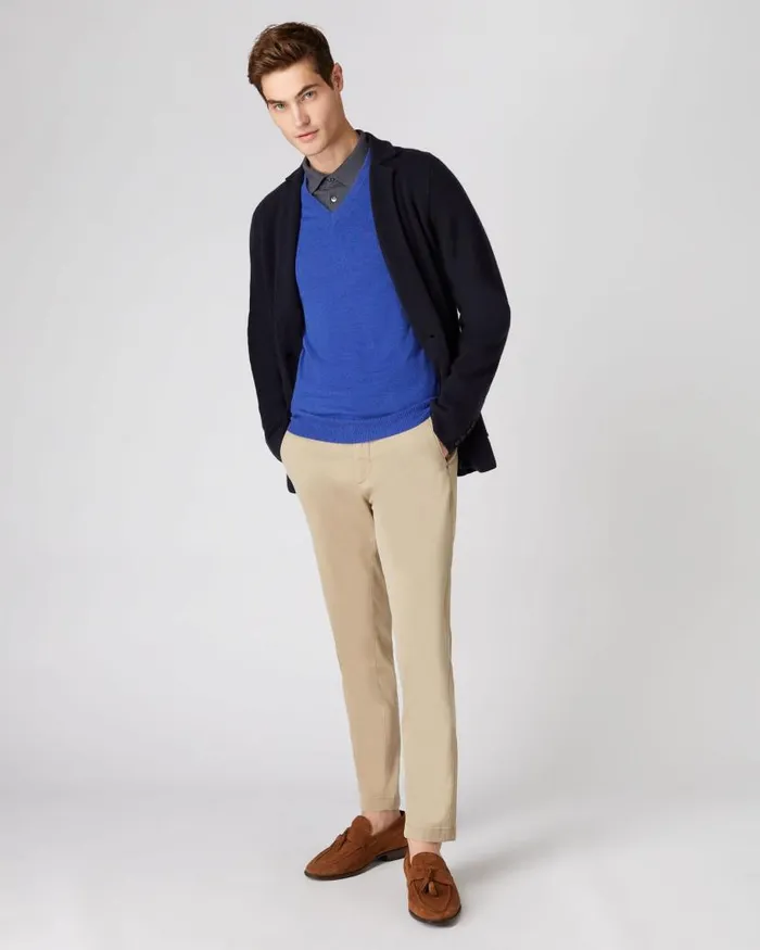 NPeal Jumpers Men The Burlington V Neck Cashmere Jumper Nile Blue