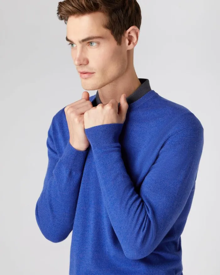 NPeal Jumpers Men The Burlington V Neck Cashmere Jumper Nile Blue