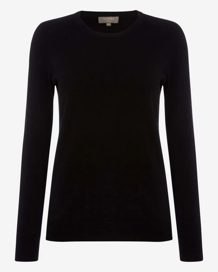 NPeal Jumpers Women Evie Classic Round Neck Cashmere Jumper Black