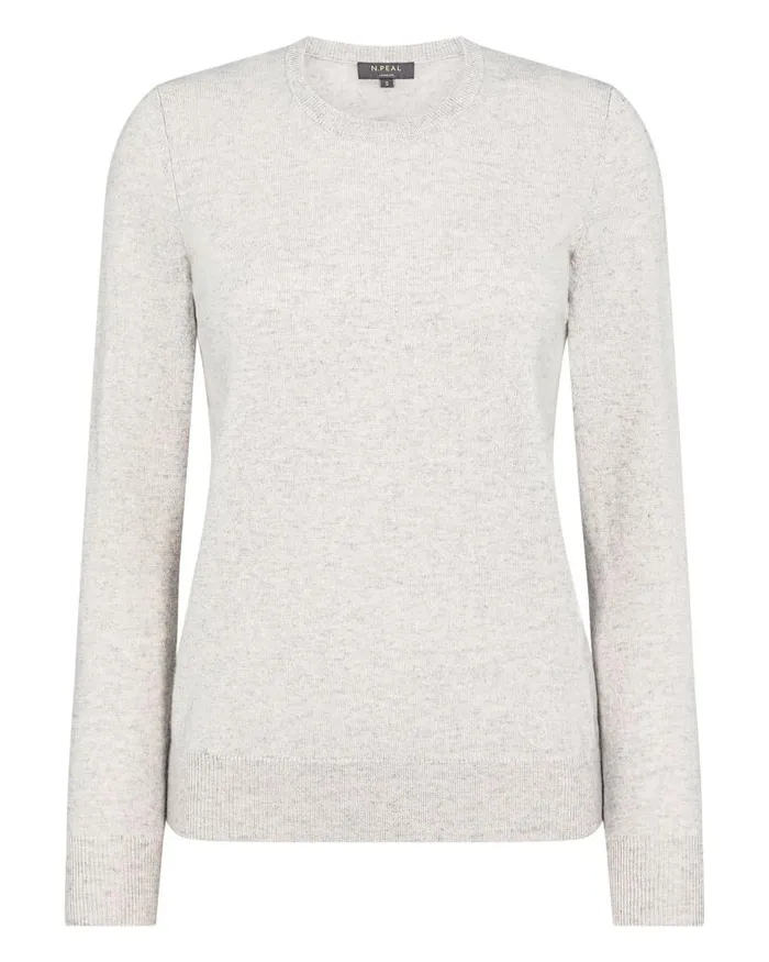 NPeal Jumpers Women Evie Classic Round Neck Cashmere Jumper Pebble Grey