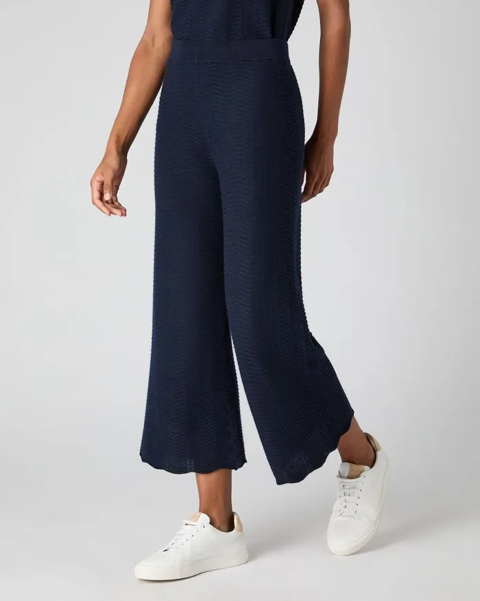 NPeal Leggings and Trousers Women Wave Stitch Cashmere Silk Trouser Navy Blue