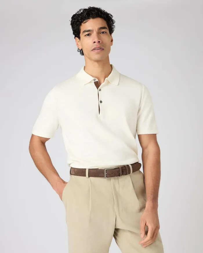 NPeal Polos and Tshirts Men Polzeath Cotton Cashmere Polo TShirt New Ivory White