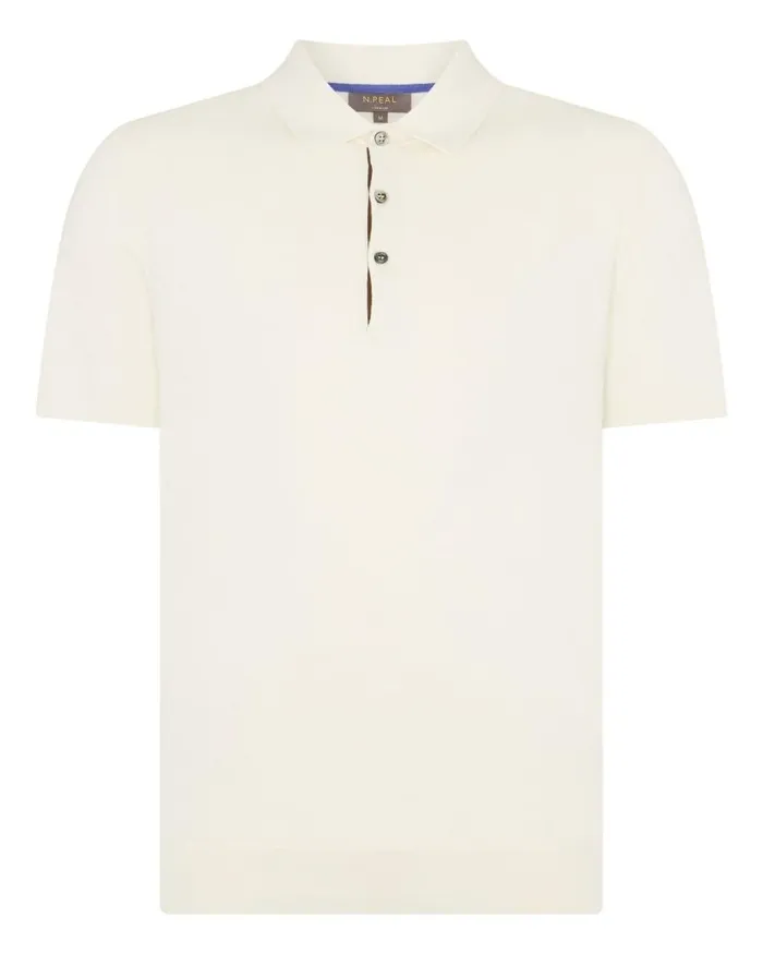 NPeal Polos and Tshirts Men Polzeath Cotton Cashmere Polo TShirt New Ivory White