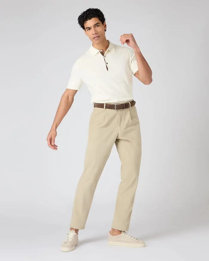 NPeal Polos and Tshirts Men Polzeath Cotton Cashmere Polo TShirt New Ivory White