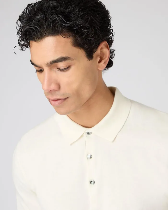 NPeal Polos and Tshirts Men Polzeath Cotton Cashmere Polo TShirt New Ivory White