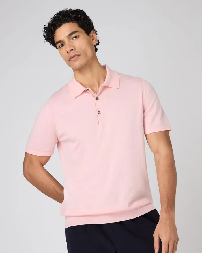 NPeal Polos and Tshirts Men Polzeath Cotton Cashmere Polo TShirt Spring Pink