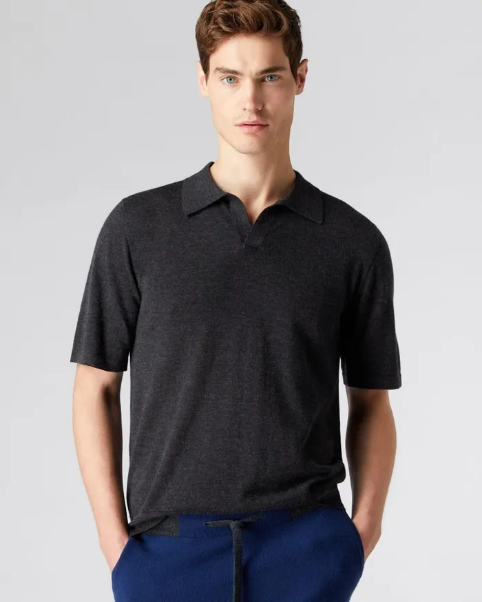 NPeal Polos and Tshirts Men Relaxed Polo Cashmere T Shirt Dark Charcoal Grey