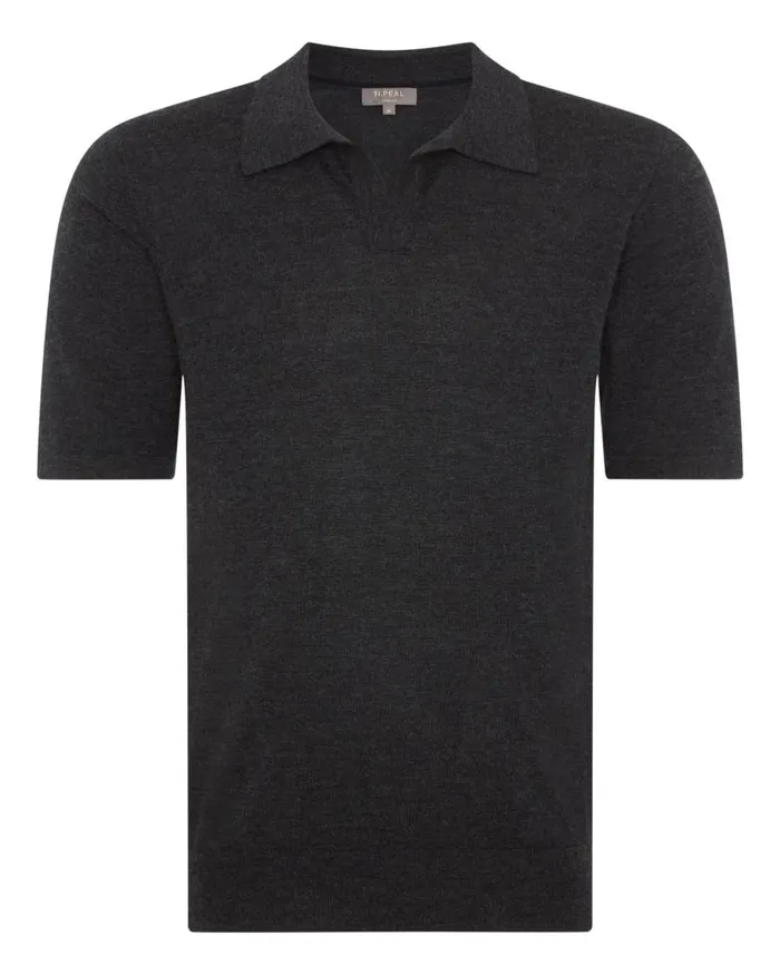 NPeal Polos and Tshirts Men Relaxed Polo Cashmere T Shirt Dark Charcoal Grey