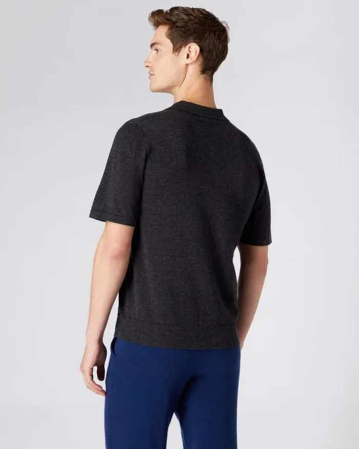 NPeal Polos and Tshirts Men Relaxed Polo Cashmere T Shirt Dark Charcoal Grey