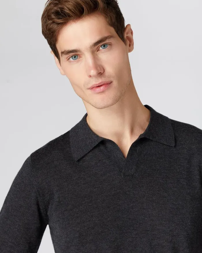 NPeal Polos and Tshirts Men Relaxed Polo Cashmere T Shirt Dark Charcoal Grey