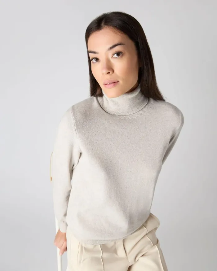 NPeal Roll Necks Women Luna Roll Neck Cashmere Jumper Pebble Grey