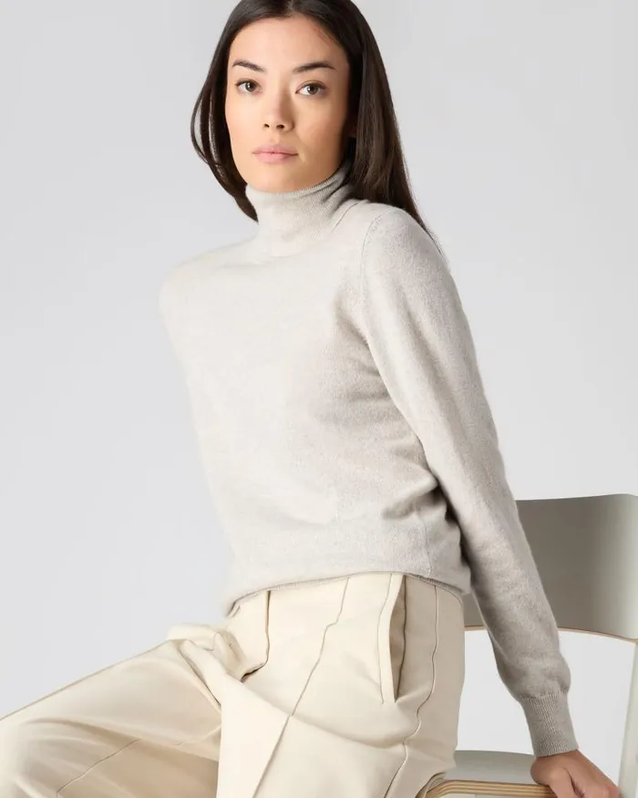 NPeal Roll Necks Women Luna Roll Neck Cashmere Jumper Pebble Grey