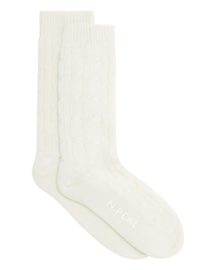 NPeal Slippers and Socks Women Cable Cashmere House Socks New Ivory White