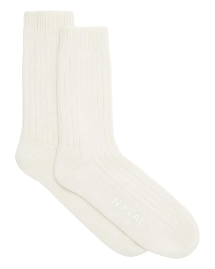 NPeal Slippers and Socks Women Rib Cashmere House Socks New Ivory White
