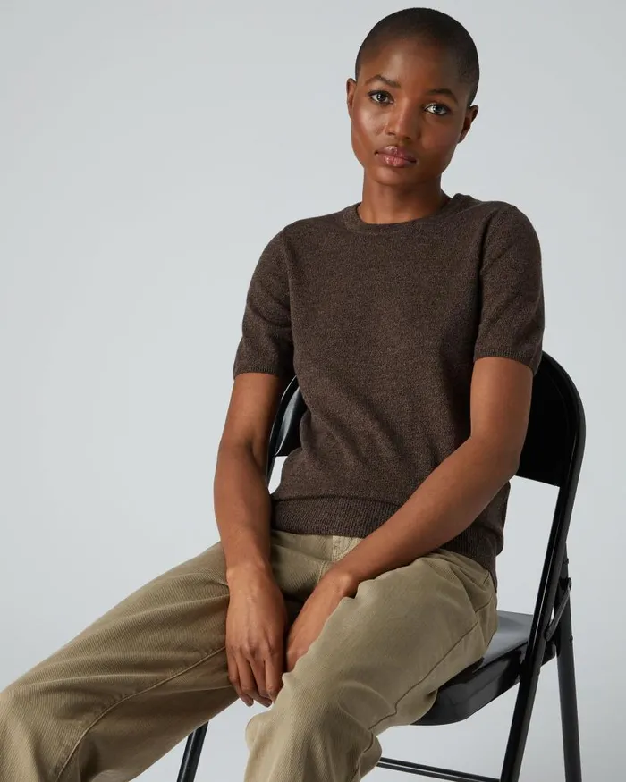 NPeal Tops and Tshirts Women 007 Round Neck Cashmere T Shirt Moorland Brown