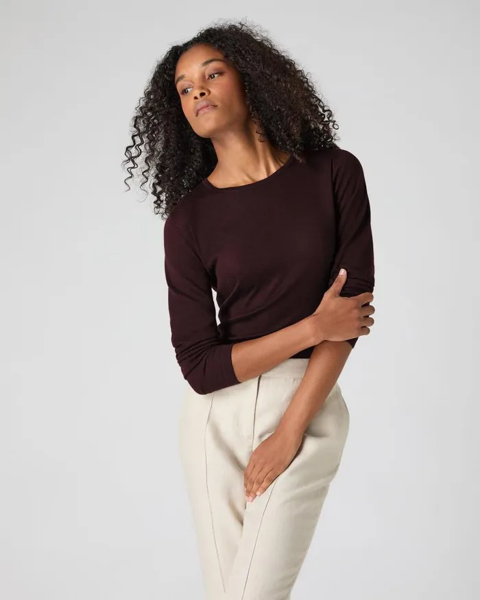 NPeal Tops and Tshirts Women Eden Superfine Cashmere Round Neck Top Clove Brown