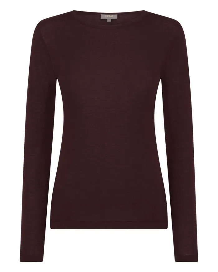 NPeal Tops and Tshirts Women Eden Superfine Cashmere Round Neck Top Clove Brown