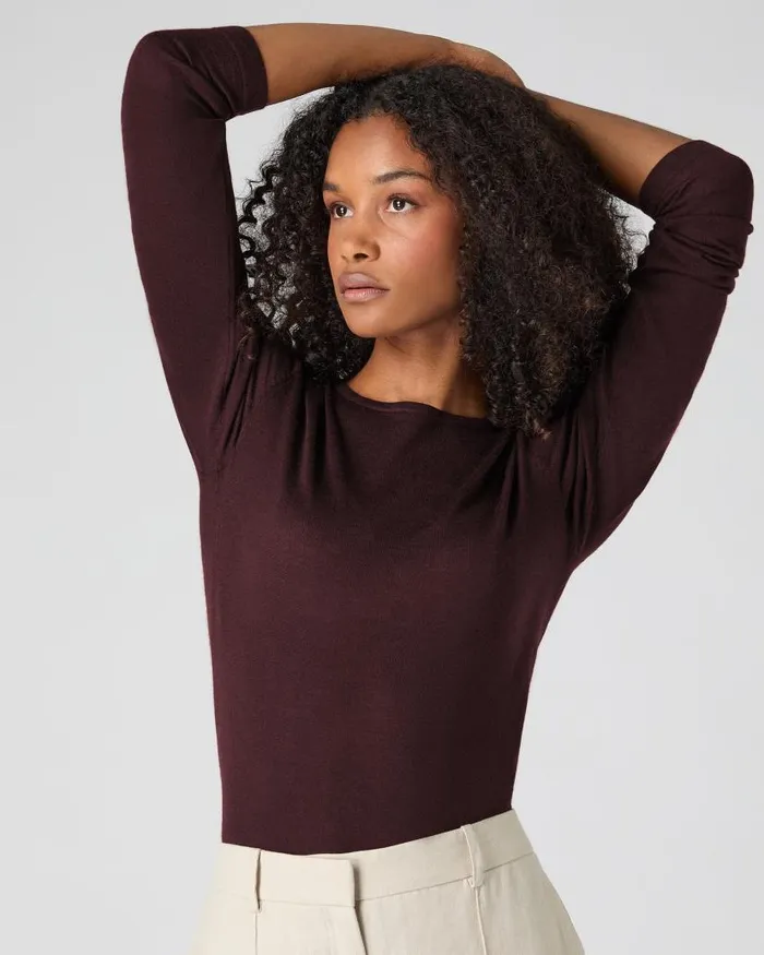 NPeal Tops and Tshirts Women Eden Superfine Cashmere Round Neck Top Clove Brown