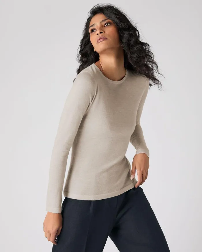 NPeal Tops and Tshirts Women Eden Superfine Cashmere Round Neck Top Sandstone Brown