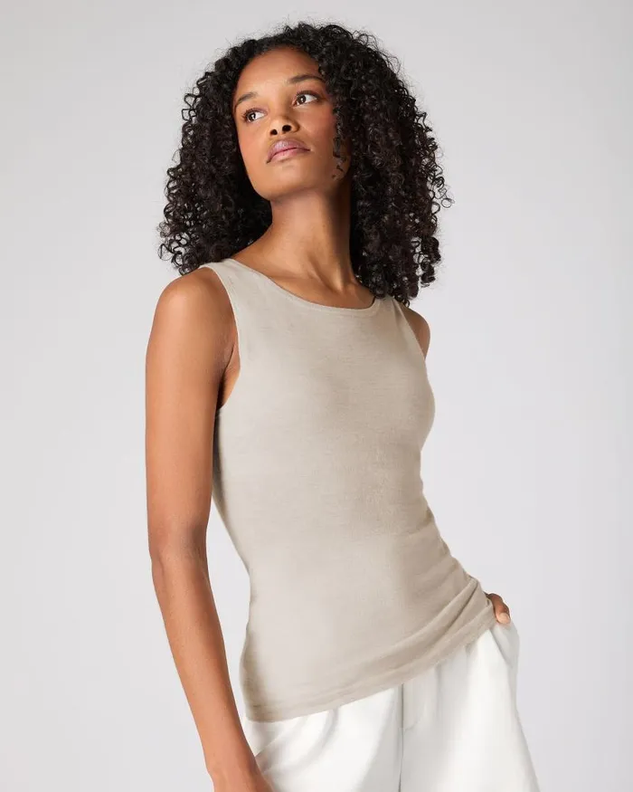 NPeal Tops and Tshirts Women Ella Superfine Cashmere Shell Top Sandstone Brown