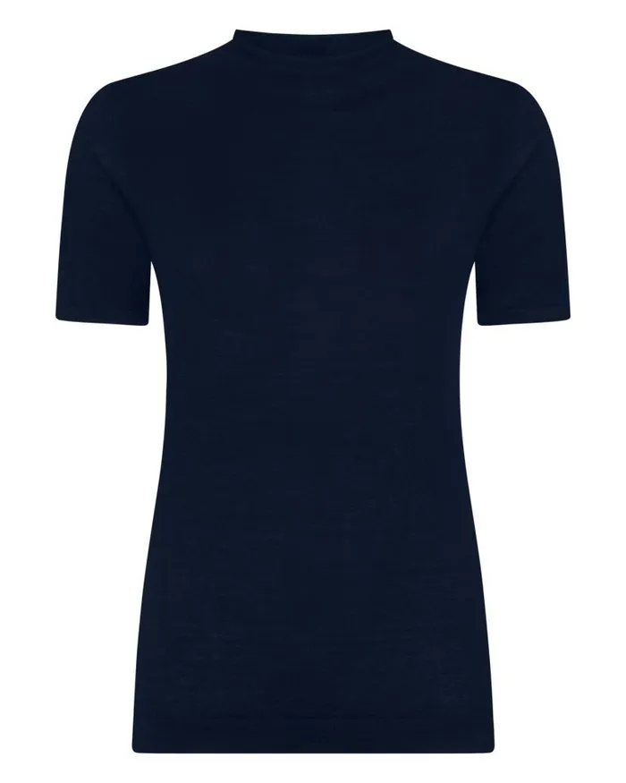 NPeal Tops and Tshirts Women Rosie Superfine Cashmere Mock Neck TShirt Navy Blue