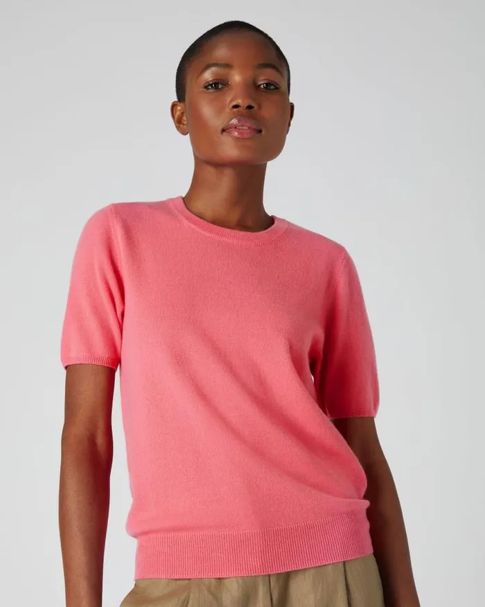 NPeal Tops and Tshirts Women Round Neck Cashmere T Shirt Peony Pink