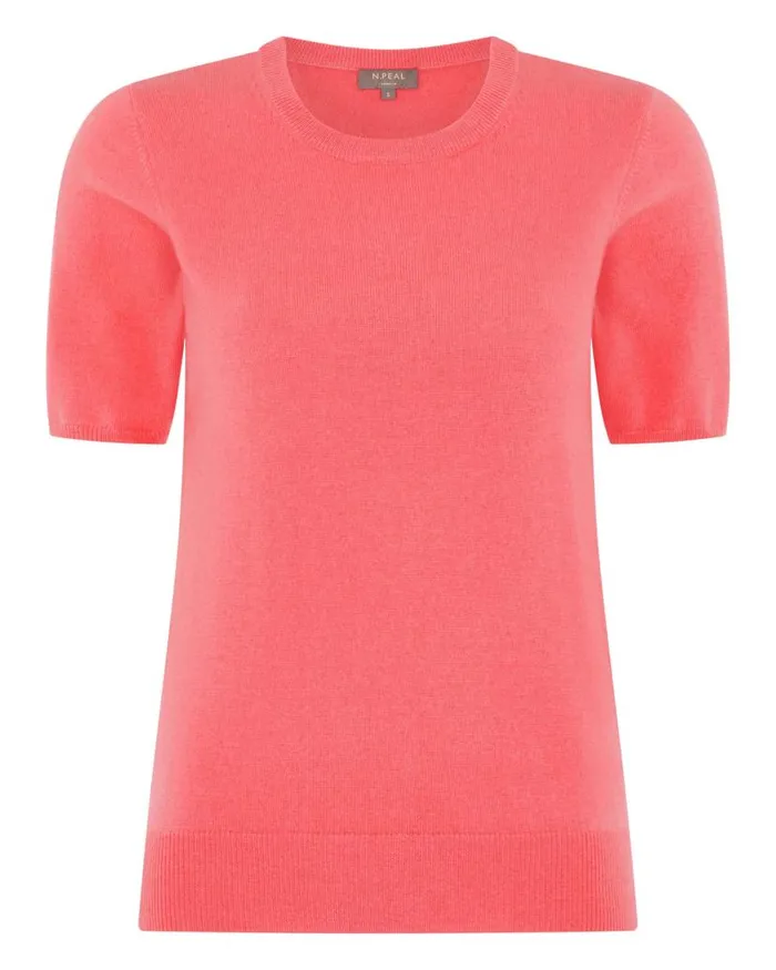 NPeal Tops and Tshirts Women Round Neck Cashmere T Shirt Peony Pink