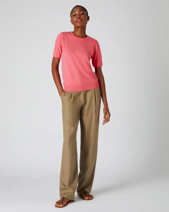 NPeal Tops and Tshirts Women Round Neck Cashmere T Shirt Peony Pink