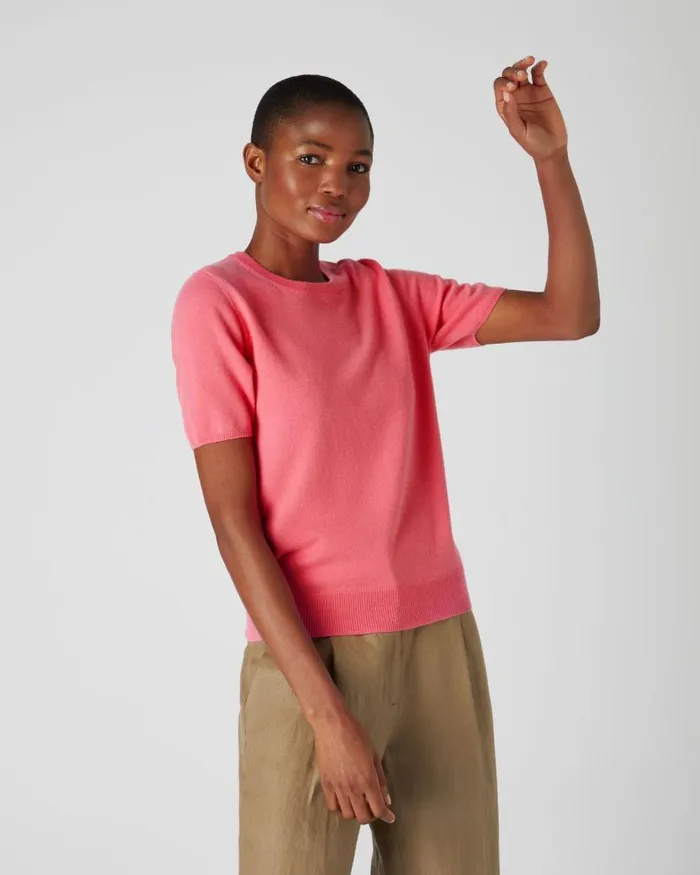 NPeal Tops and Tshirts Women Round Neck Cashmere T Shirt Peony Pink