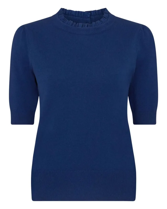 NPeal Tops and Tshirts Women Ruffle Trim Cashmere TShirt French Blue