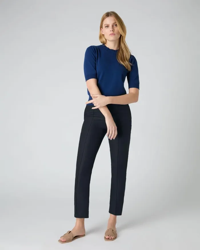 NPeal Tops and Tshirts Women Ruffle Trim Cashmere TShirt French Blue