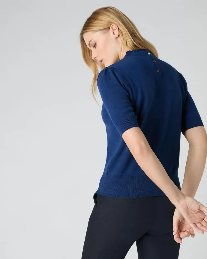 NPeal Tops and Tshirts Women Ruffle Trim Cashmere TShirt French Blue