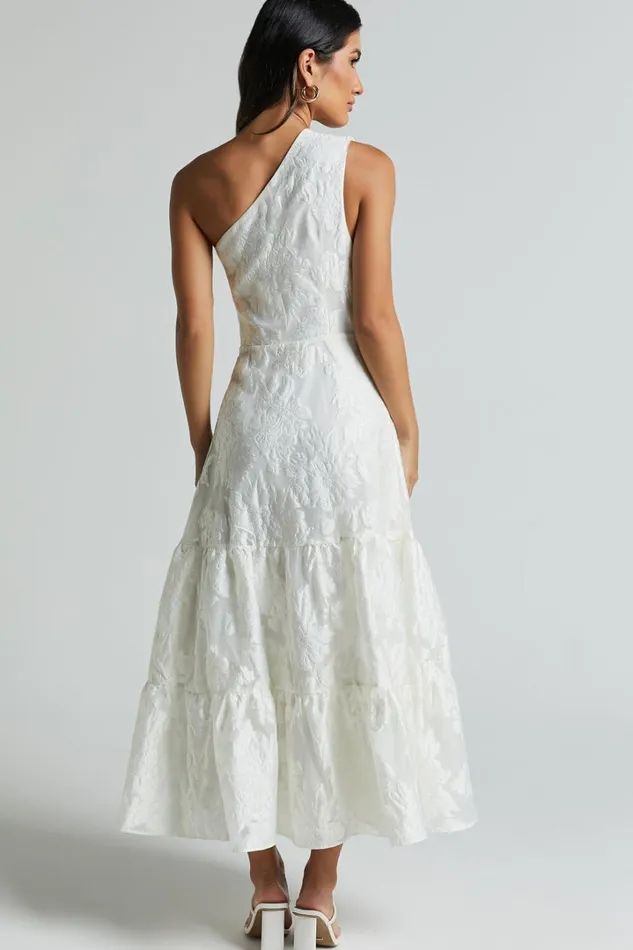 Nadette Midi Dress 8211 One Shoulder Pleated Tiered Dress In White Women Showpo Dresses
