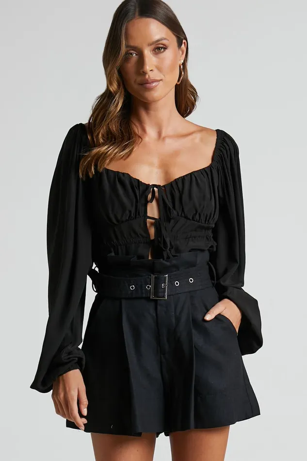 Nadine Top 8211 Long Sleeve Ruched Bust Top In Black Women Showpo Tops Nadine Top 8211 Long Sleeve Ruched Bust Top In Black Women Showpo Tops