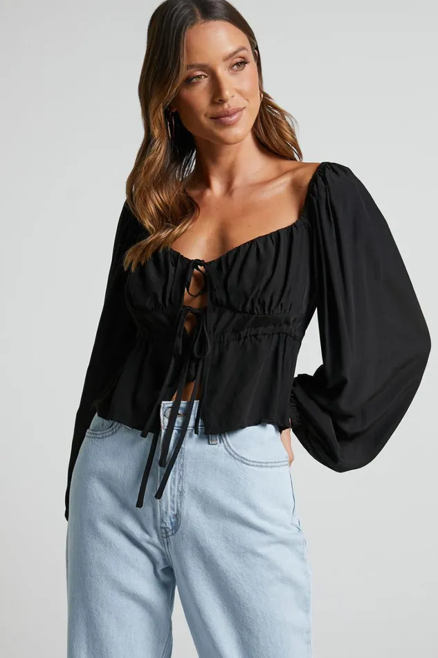 Nadine Top 8211 Long Sleeve Ruched Bust Top In Black Women Showpo Tops Nadine Top 8211 Long Sleeve Ruched Bust Top In Black Women Showpo Tops