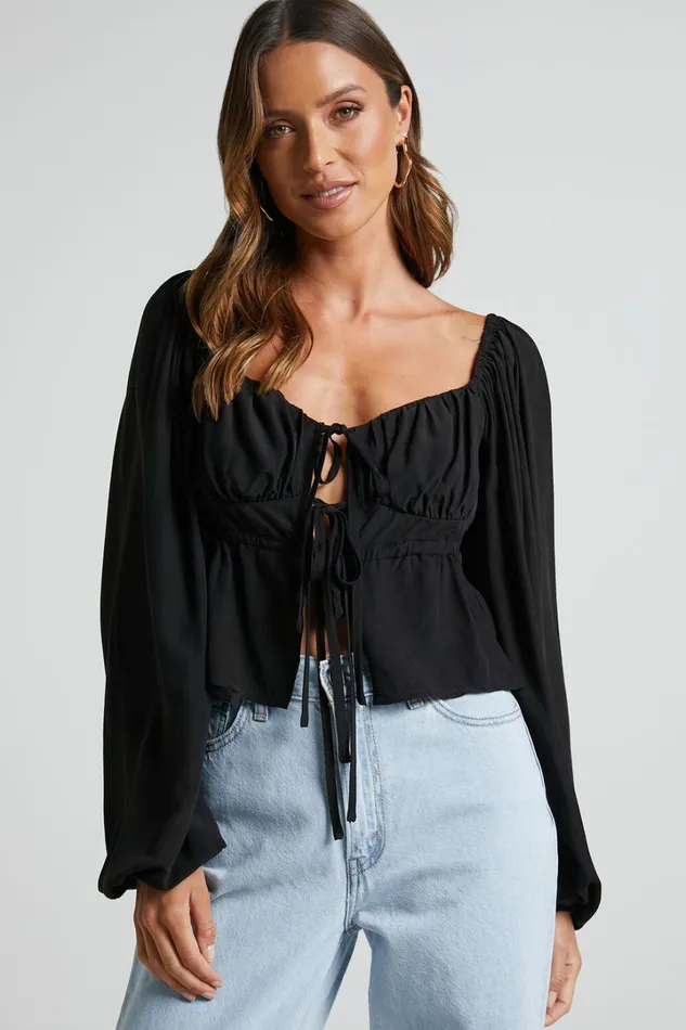 Nadine Top 8211 Long Sleeve Ruched Bust Top In Black Women Showpo Tops Nadine Top 8211 Long Sleeve Ruched Bust Top In Black Women Showpo Tops