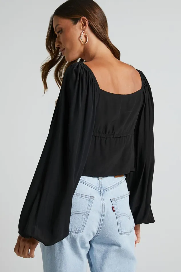Nadine Top 8211 Long Sleeve Ruched Bust Top In Black Women Showpo Tops Nadine Top 8211 Long Sleeve Ruched Bust Top In Black Women Showpo Tops