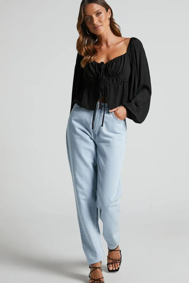 Nadine Top 8211 Long Sleeve Ruched Bust Top In Black Women Showpo Tops Nadine Top 8211 Long Sleeve Ruched Bust Top In Black Women Showpo Tops