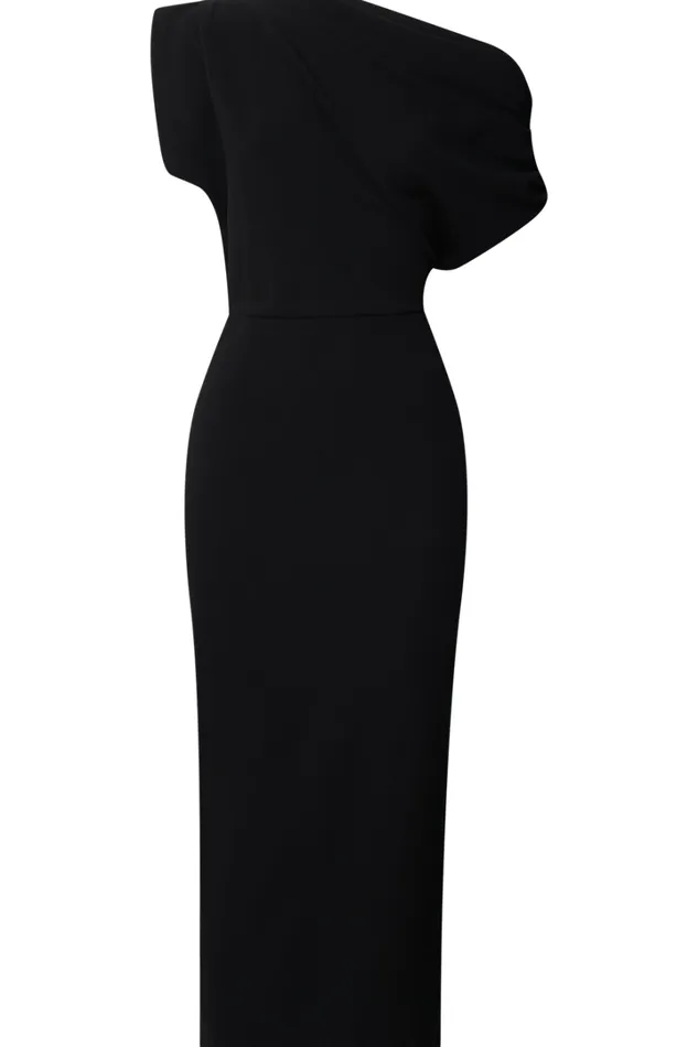 Nalfie Midi Dress 8211 Tipped Shoulder Jersey Drape Dress In Black Women Showpo Curve Clothes