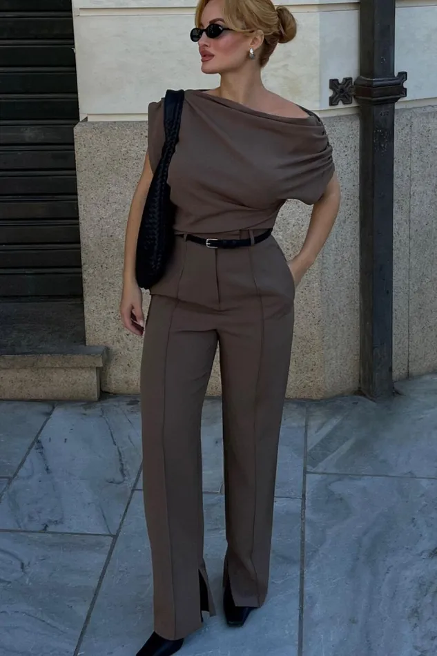 Nalfie Top 8211 Asymmetrical Top In Mocha Women Showpo Tops