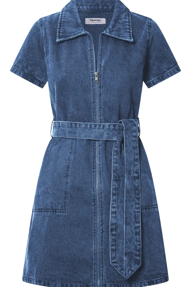 Nandini Mini Dress 8211 Zip Through Denim Dress In Blue Women Showpo Curve Clothes