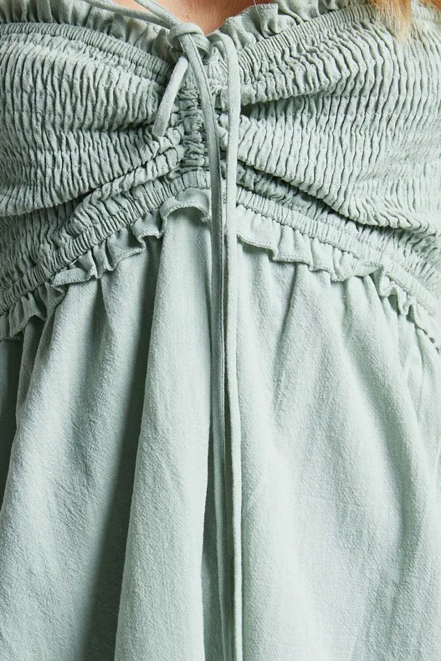 Nikka Midi Dress 8211 Shirred Off Shoulder Puff Sleeve Dress In Sage Women Showpo Curve Clothes