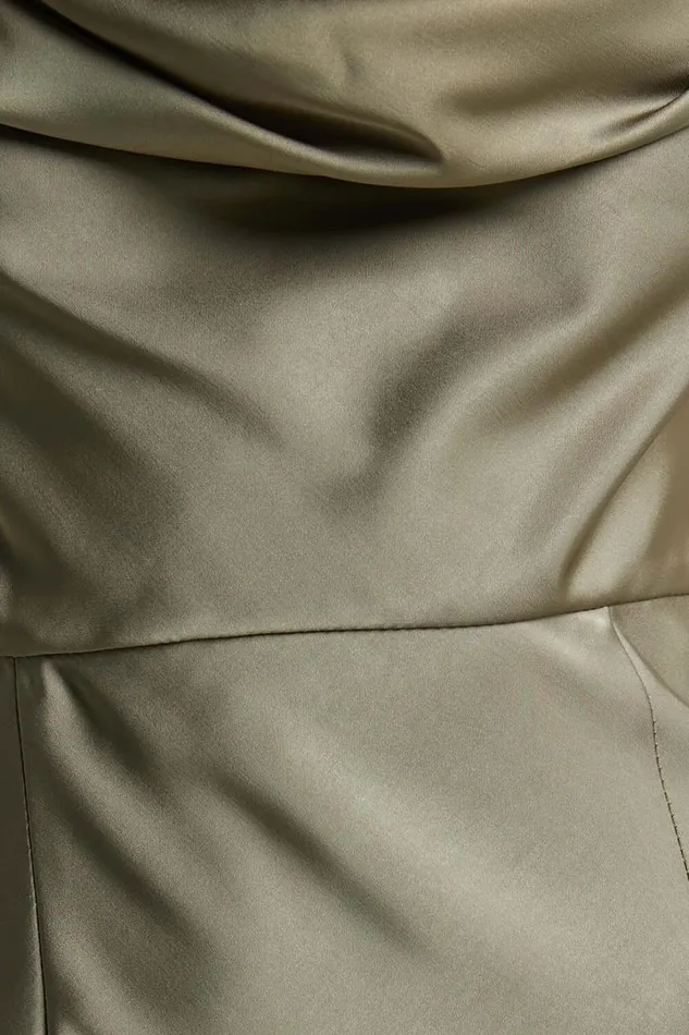 Nylah Cowl Neck Double Strap Satin Slip Midi Dress In Dark Olive Women Showpo Dresses