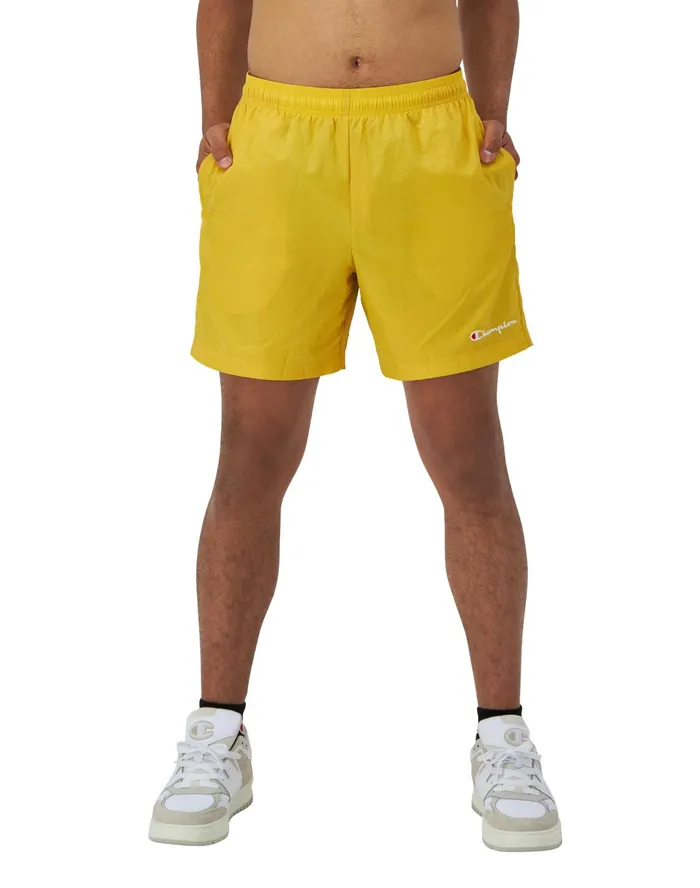 Nylon WarmUp Shorts With Mesh Liner Script Logo 6034 Royal Gold Men Champion Shorts