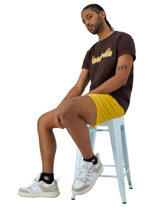 Nylon WarmUp Shorts With Mesh Liner Script Logo 6034 Royal Gold Men Champion Shorts