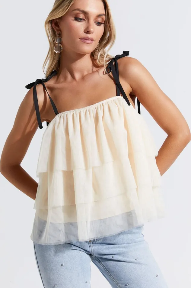 Ollea Top 8211 Tiered Tie Strap Top In Cream Women Showpo Tops