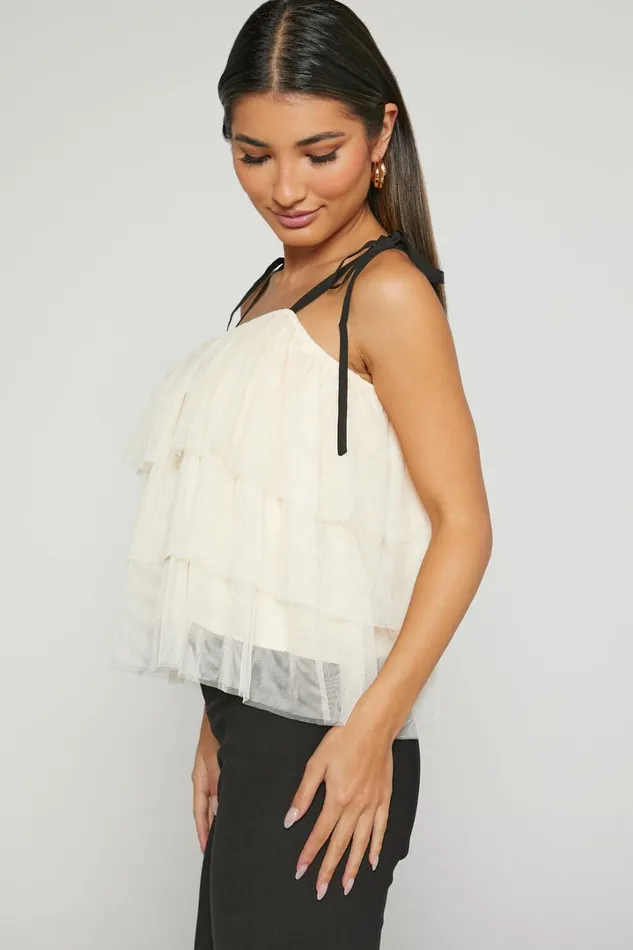 Ollea Top 8211 Tiered Tie Strap Top In Cream Women Showpo Tops
